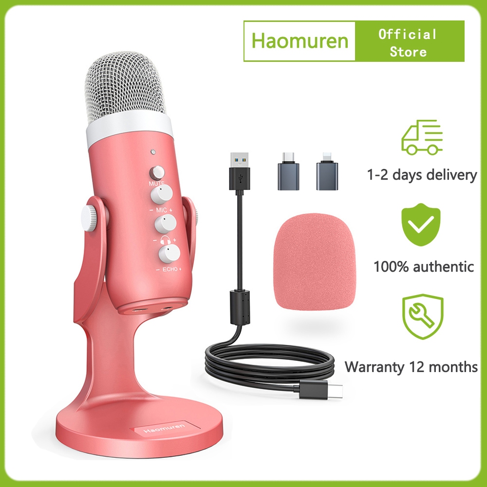 Haomuren Gaming USB Pink Microphone for Mobile Phones PC PS5 Vocal ...