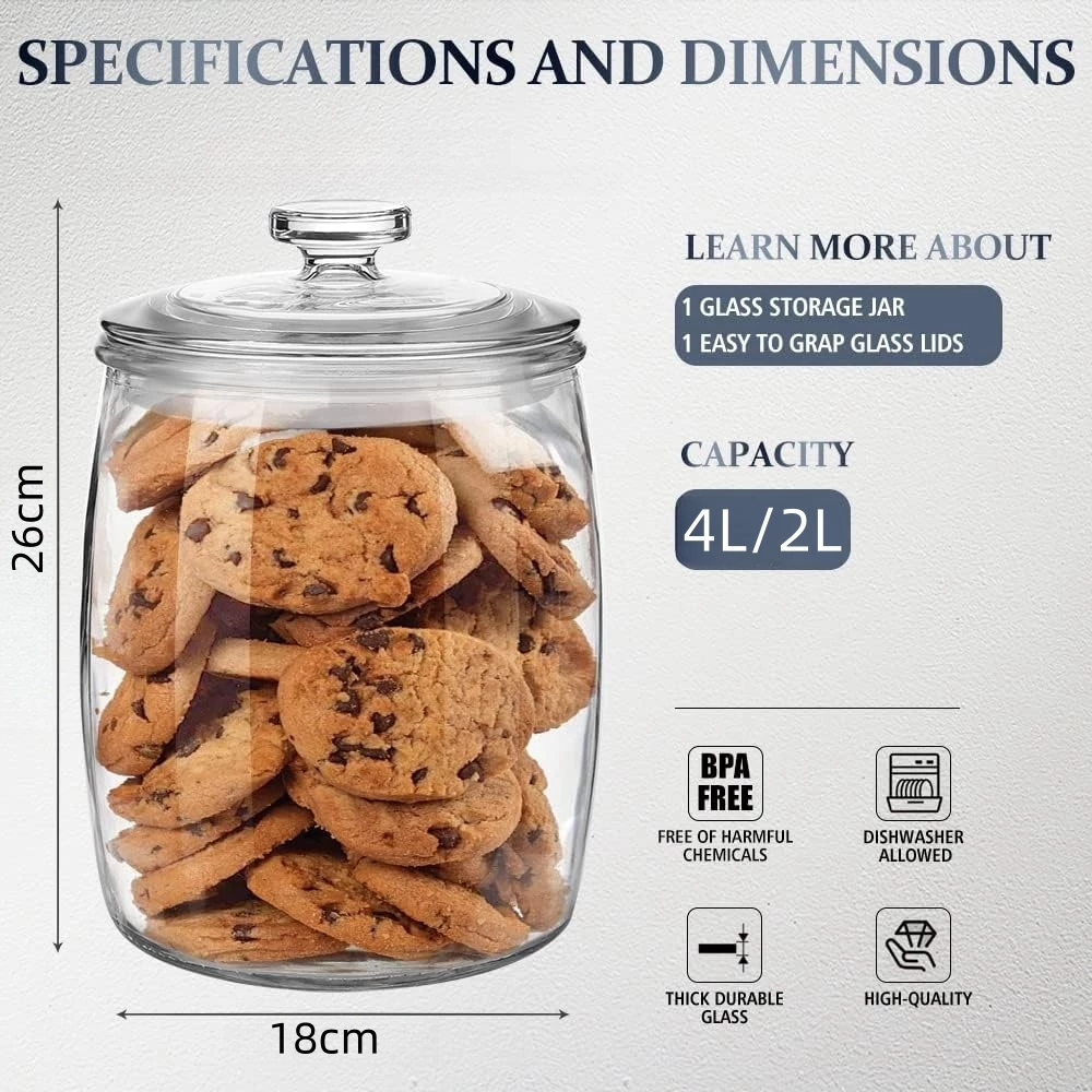 Wide Mouth Glass Jars with Lids for Kitchen Storage Clear Glass ...