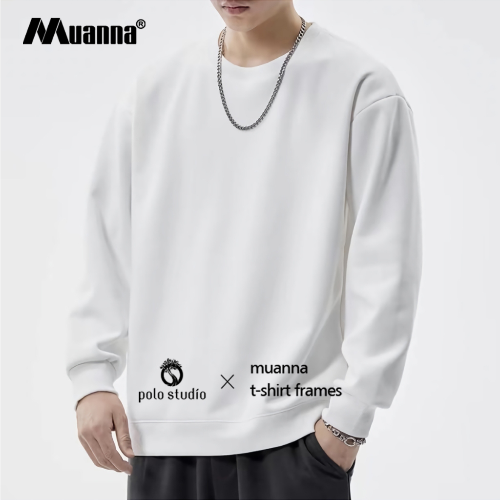 Pure Color Unisex Sweater Longsleeve Sweatshirt plain White BLACK Crew ...