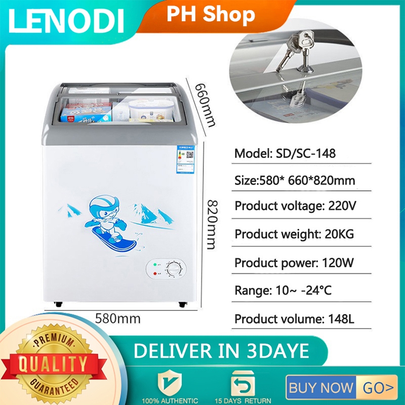 LENODI 148L Freezer Ice Cream Cabinet Display Freezer Mini Refrigerated ...