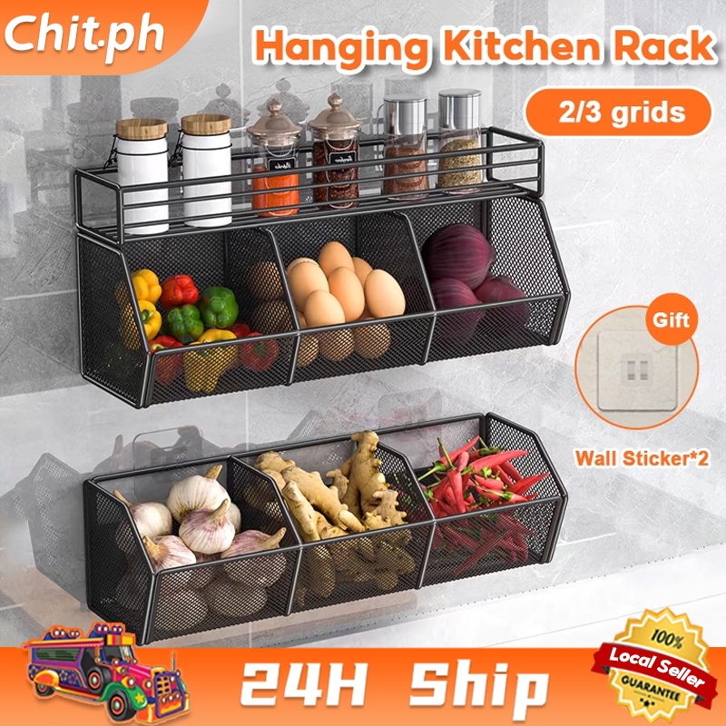 CHIT Upgraded Wall Mounted Kitchen Rack Condiments Hanging Shelf Spice ...