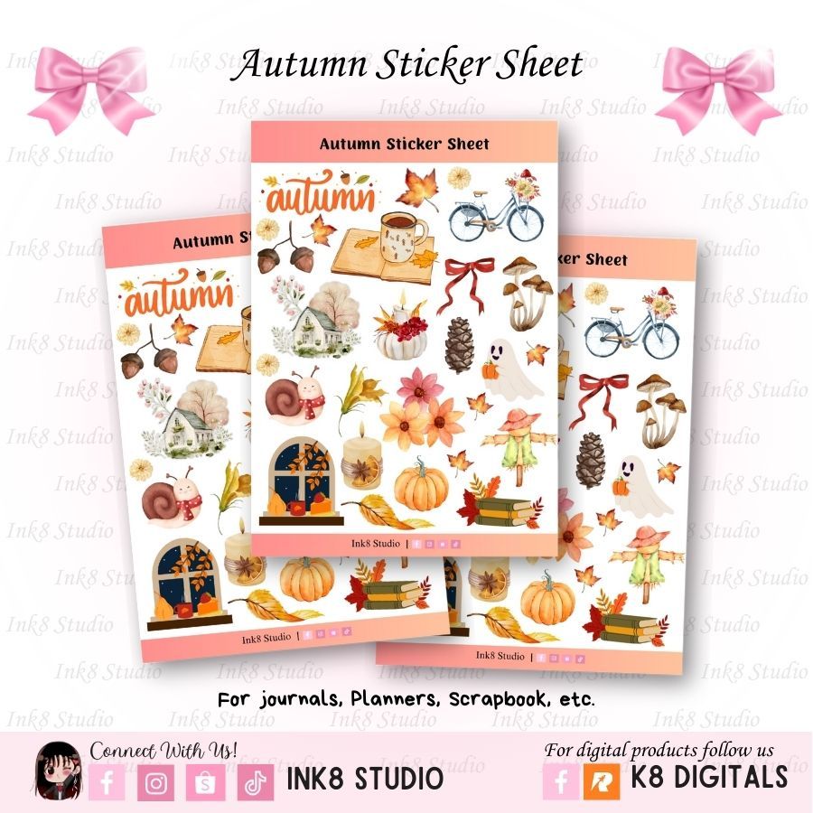 Autumn Themed Deco Sticker Sheet for Journal Laptop Tumbler Planner ...