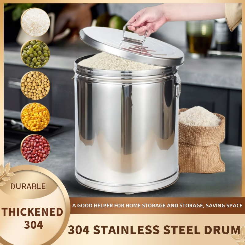 304 Stainless Food Storage Rice Dispenser Metal Bucket Large Capacity ...