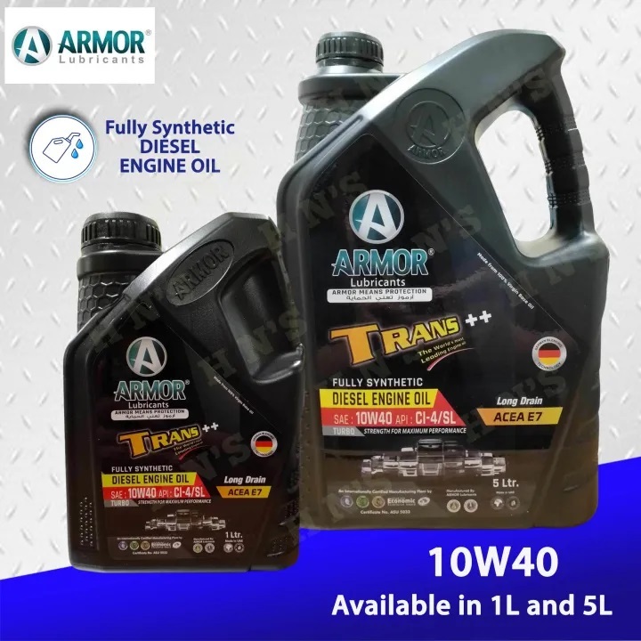 Armor Trans++ Fully Synthetic Diesel Engine Oil SAE 10W-40 5L / 1L ( 5 ...