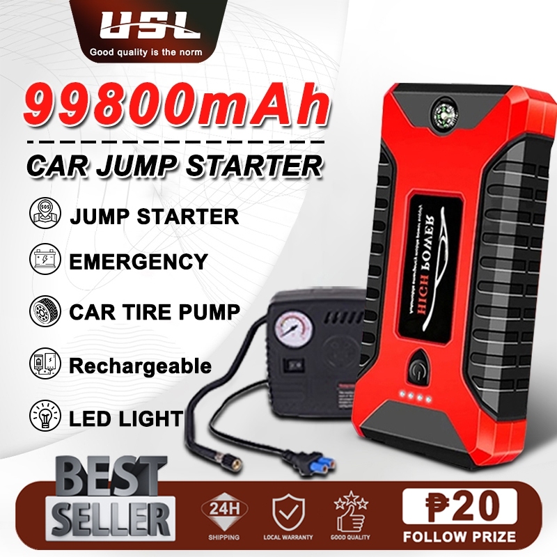 99800 MAh 12V Portable Car Jump Starter Power Bank With Air Pump Engine  Battery Charger Booster