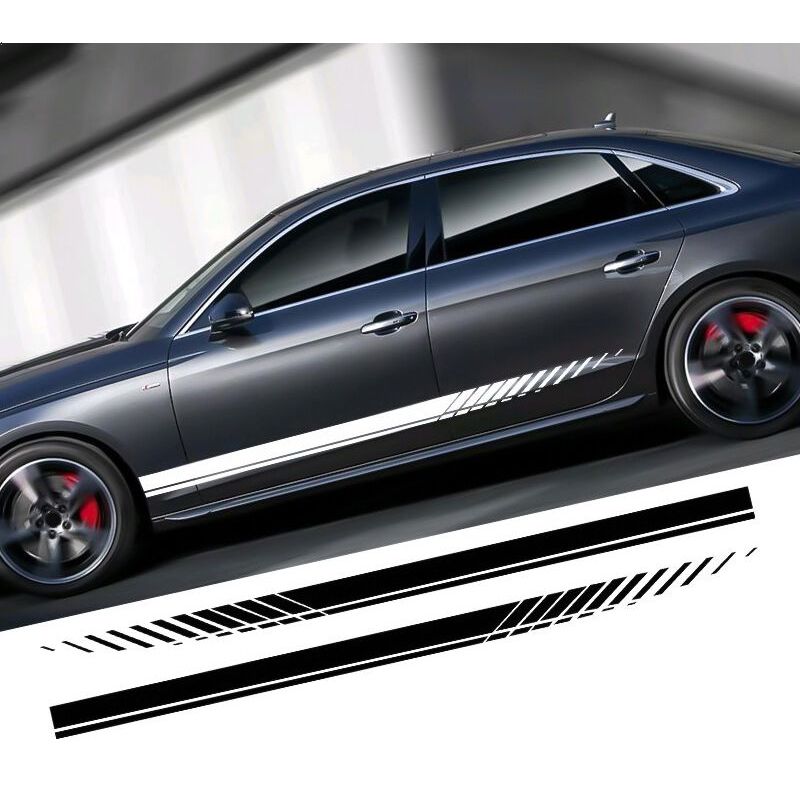 2PCS Car Door Side Skirt Stickers Universal Waterproof Racing Sport ...