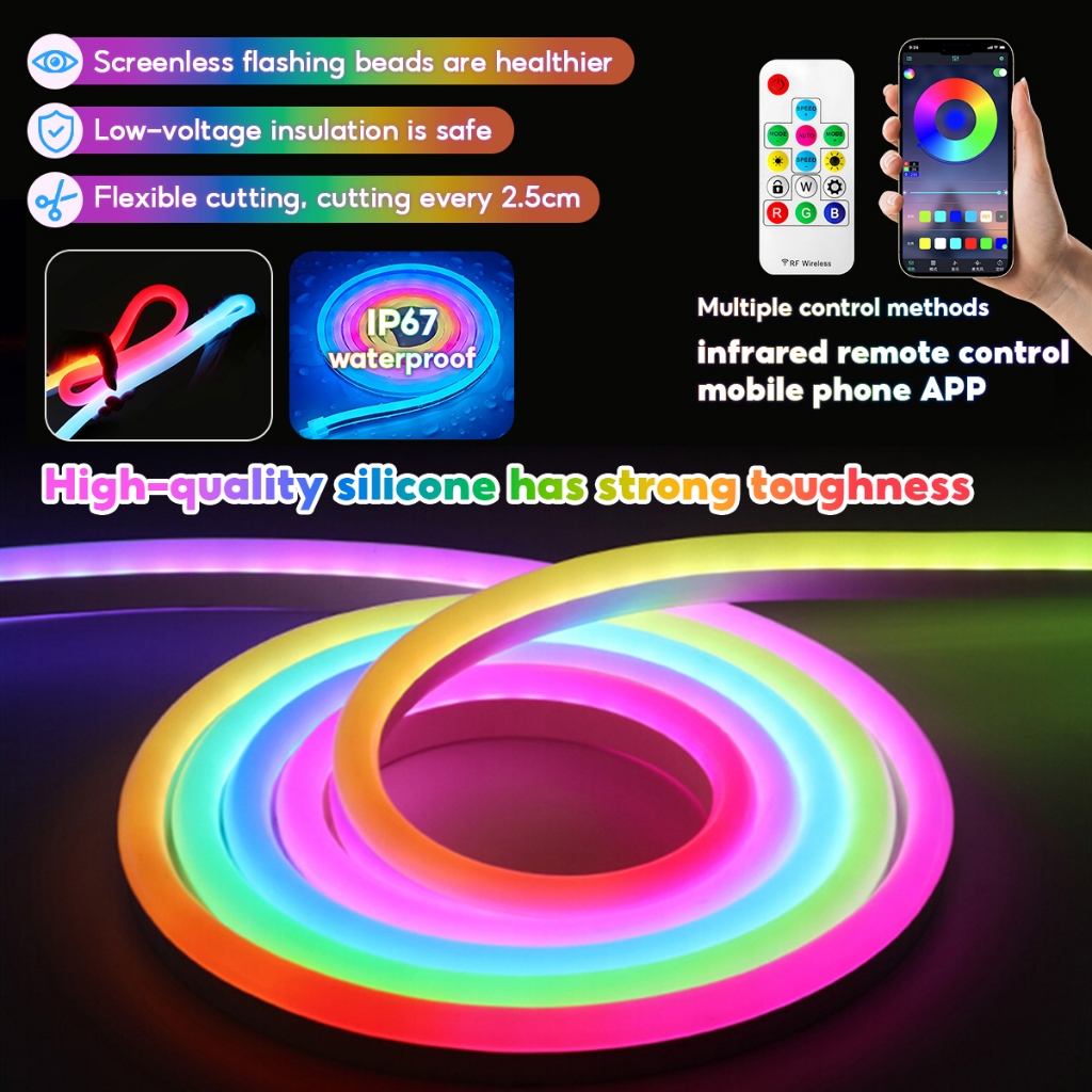 5V/12V RGBIC Neon Led Strip Light With Bluetooth APP Remote Control ...