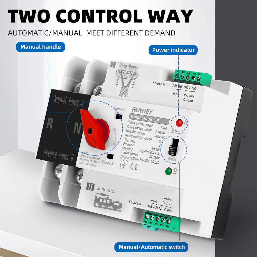 Din Rail 2P ATS 63A 100A 125A Dual Power Automatic Transfer Switch ...