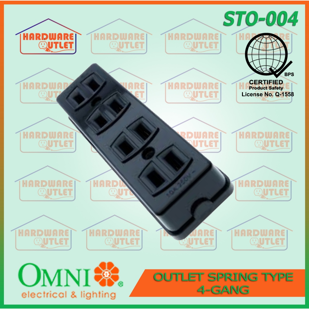 Omni Outlet Spring Type 4 Gang 10A 250V STO-004 White or Black | Shopee ...
