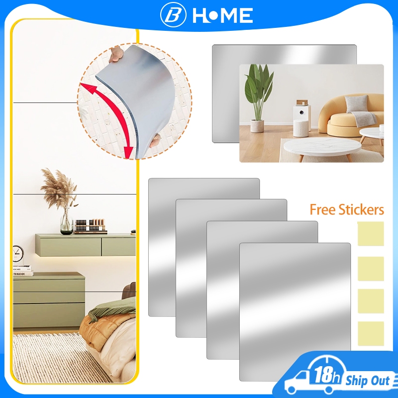 Acrylic Mirror Self Adhesive Mirror Sticker Square Wall Mirror Bedroom ...