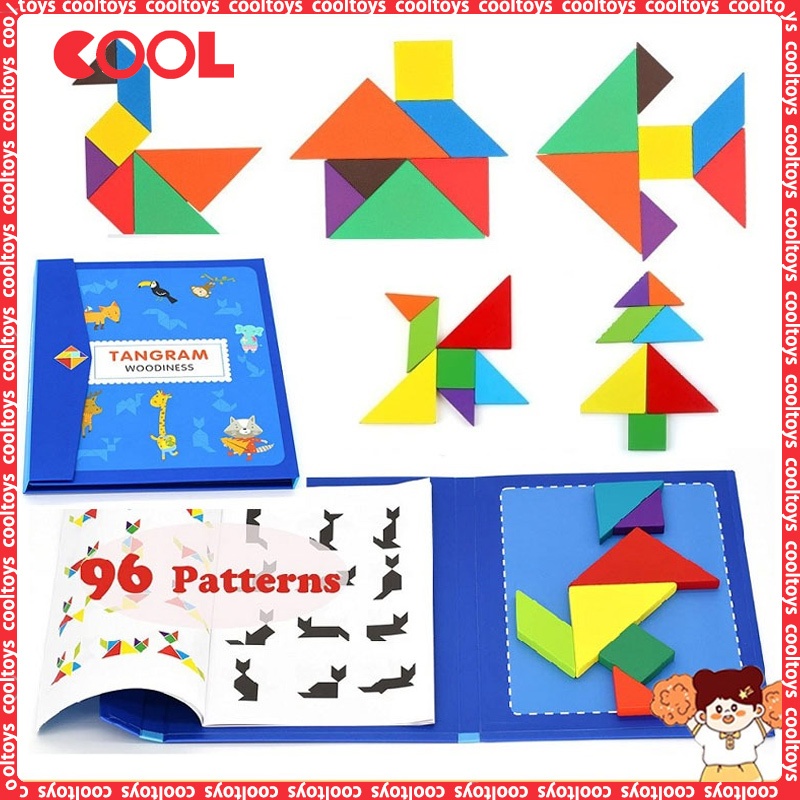Children Wooden Magnetic Tangram Puzzle Toys Intelligence Color Tangram