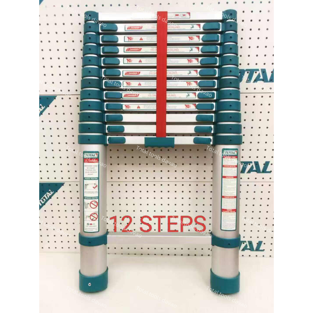 TOTAL Telescopic ladder 12 STEPS THLAD08121 INDUSTRIAL | Shopee Philippines