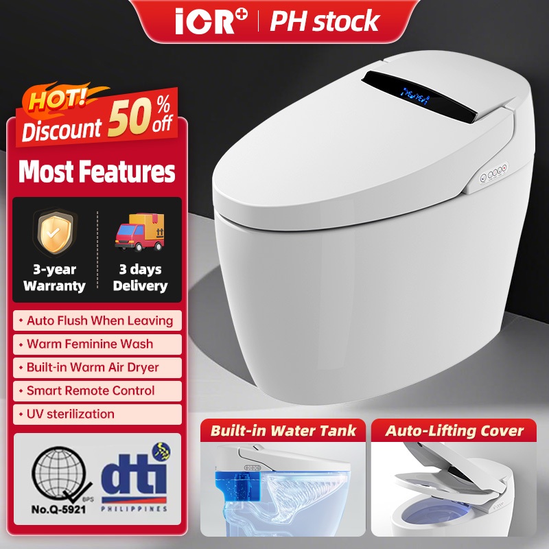 Smart Toilet Built In Tank No Water Pressure Kick Open Bidet Dryer Auto ...
