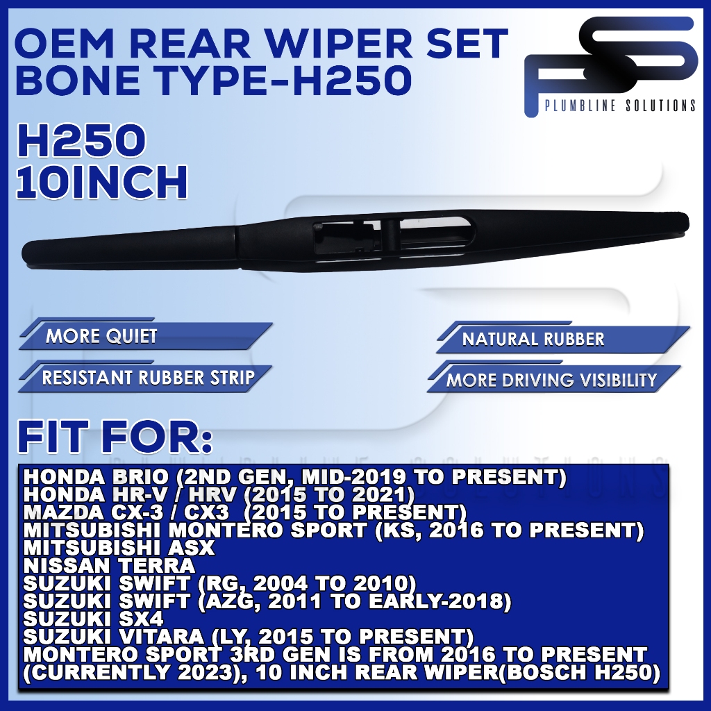 Rear Wiper Bone Type Size 10 / H250 Size10 / H354 Size 14 / H281 Size ...