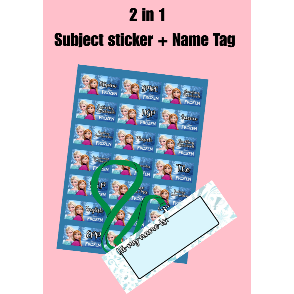 18 PCS SUBJECT STICKER + NAME TAG IN 1 + FREE LACE - FROZEN DESIGN_PRE ...