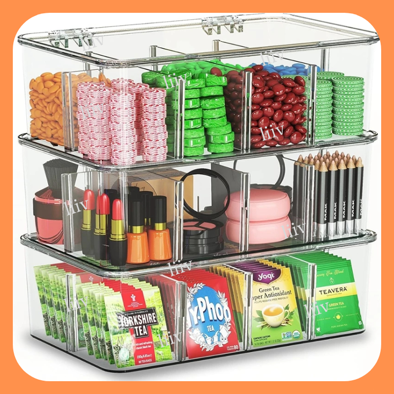 Tea Bag Storage Box Transparent Compartment Container Desk Organizer ...