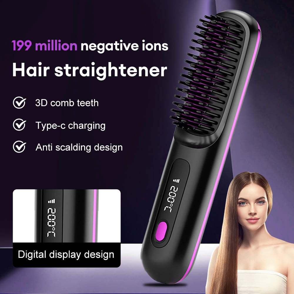 Hair Straightener Comb Fast Heating Lasting Straight Hair Brush Portable  Hair Straightener