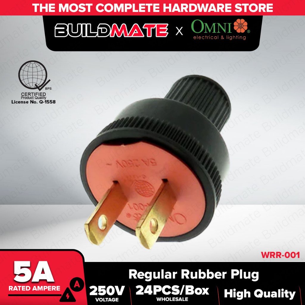 Buildmate x OMNI [WHOLESALE] (24PCS) Electrical Regular Rubber Plug 5A ...