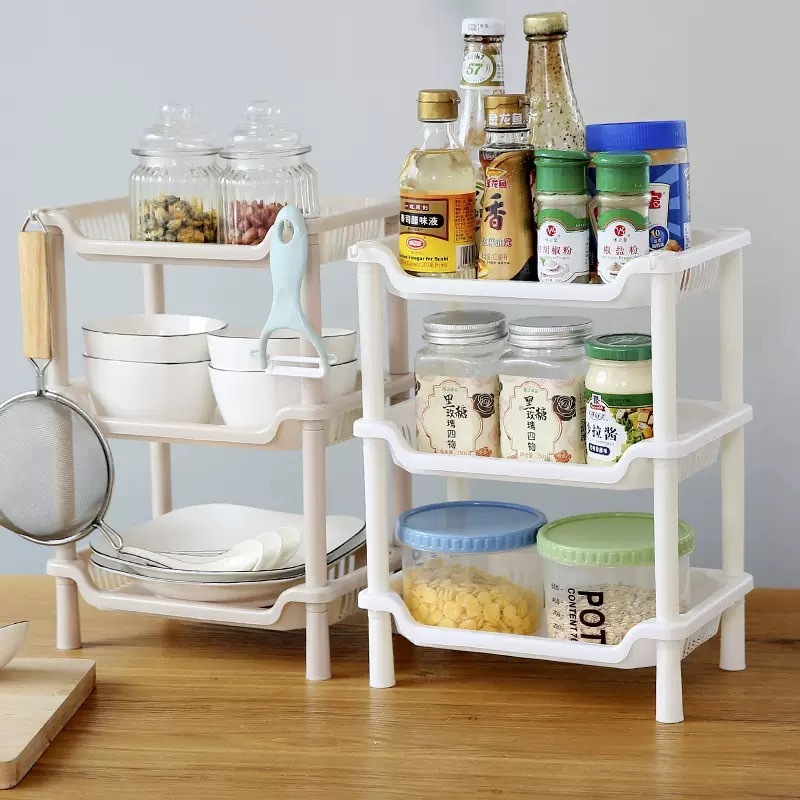3 Layer Plastic Square Kitchen Bathroom Storage Rack Spice Shampoo ...