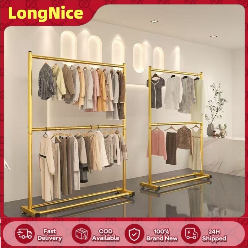 Double-layer clothes rack floor-standing clothes rack household indoor ...