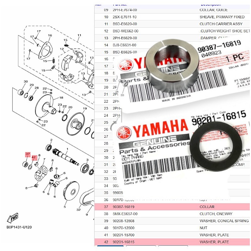 WASHER, PLATE 90201-16815 GRAVIS/FAZZIO | COLLAR BACKPLATE 90387-16819 ...