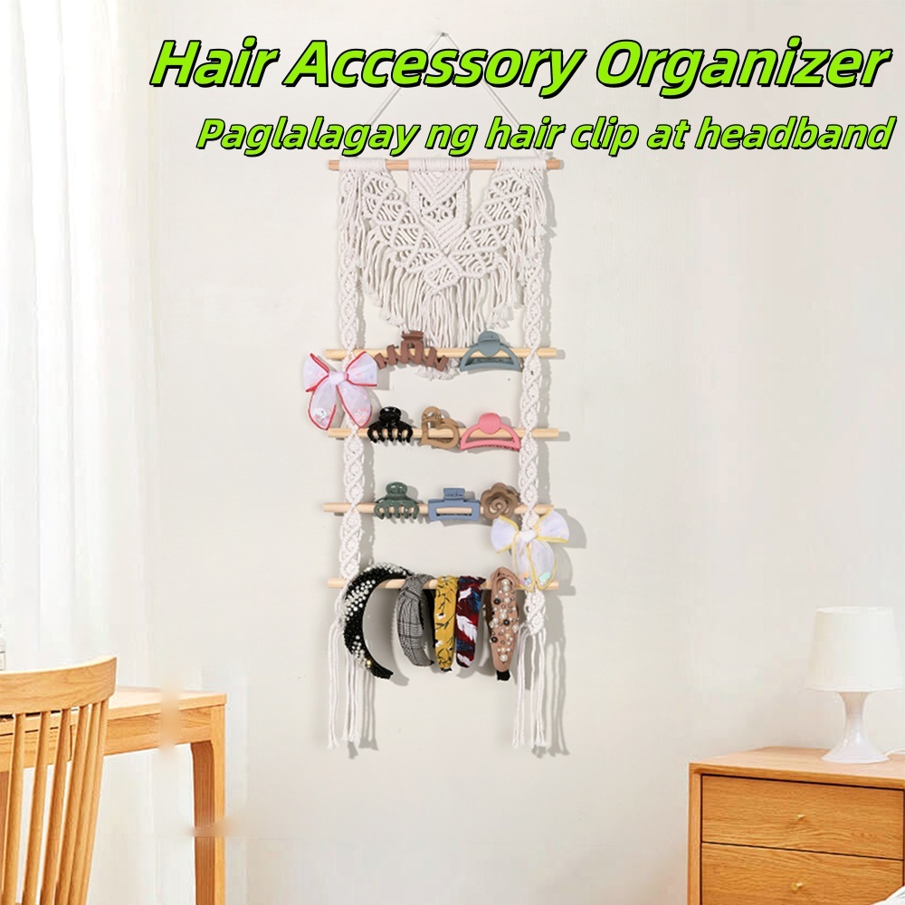 4 Layer Bohemian Braided Wall Mounted Hair Accessory Organizer Rack ...