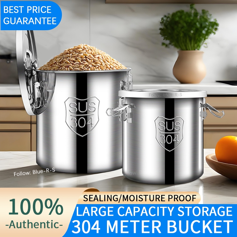 304 stainless steel closed food rice storage metal container against ...