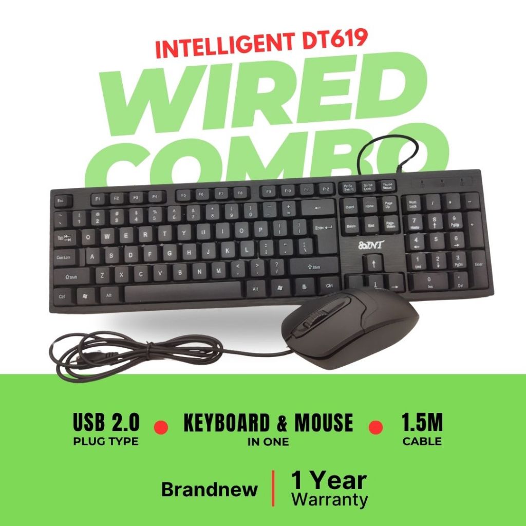 Intelligent DT619 USB Keyboard & Mouse Combo - 1.5m cable / USB 2.0 ...