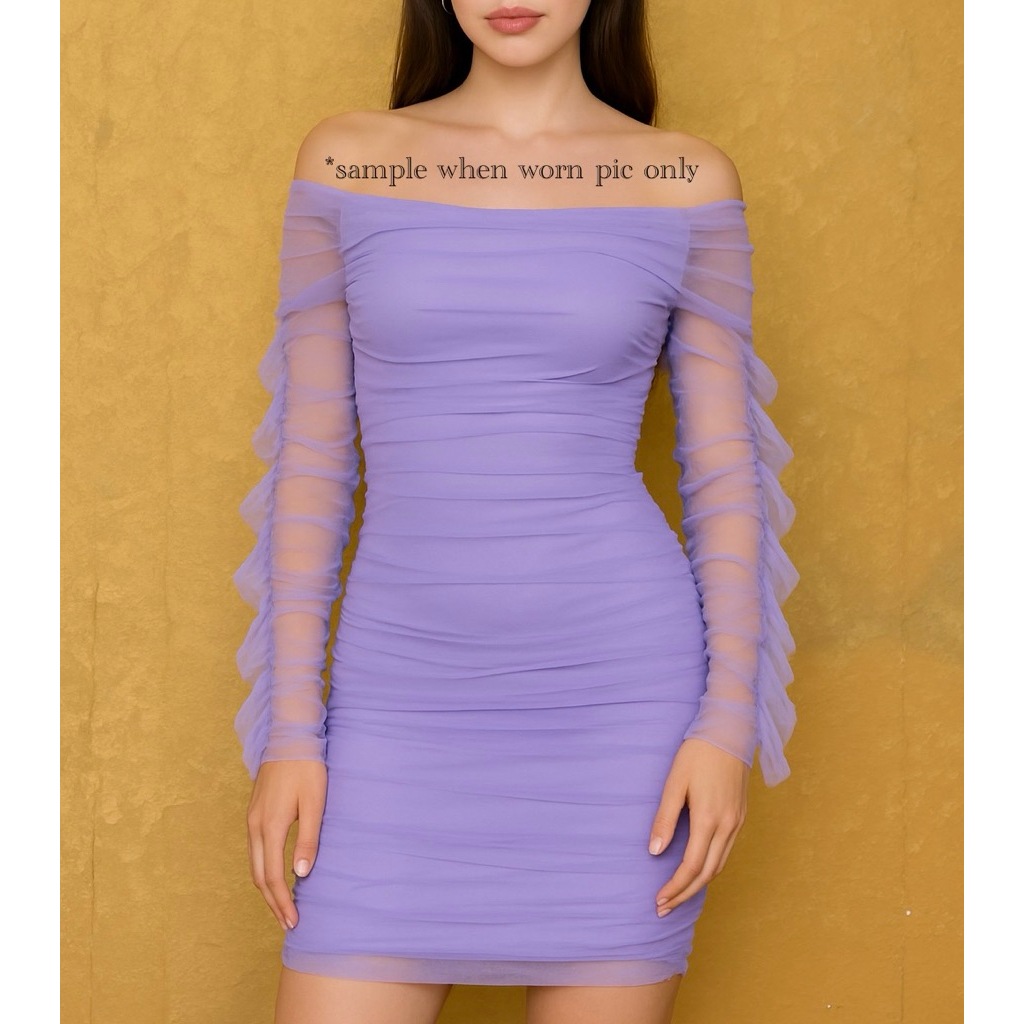 Mesh Off Shoulder Bodycon Dress in Lavender