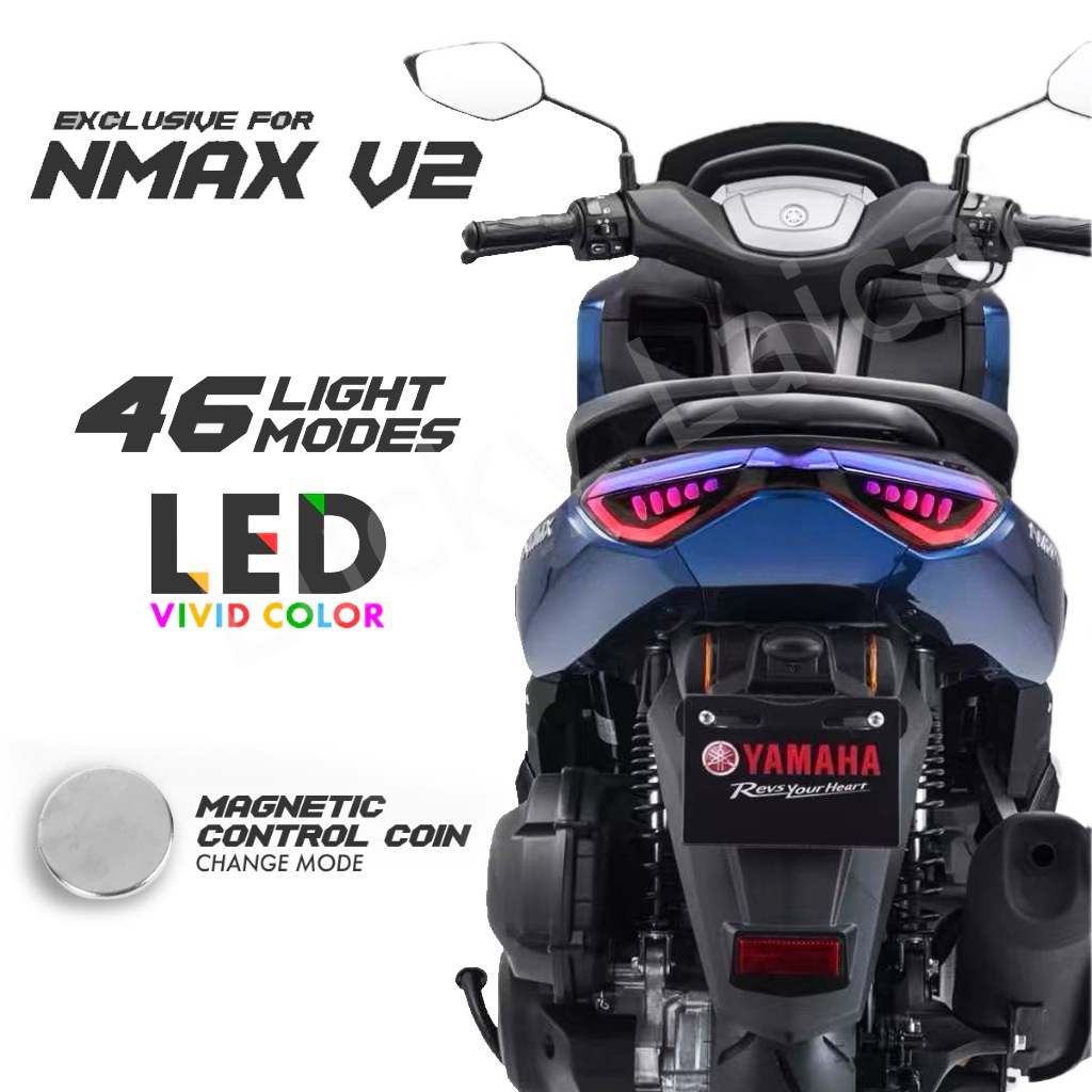 Nmax V2 Tail Light RGB Smoke Lens 46Modes LED VIVID Color Plug And Play ...