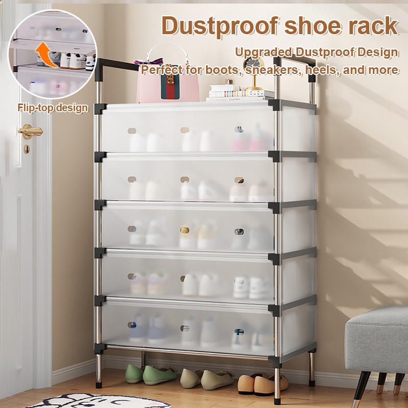 3/4/5/6/7Layers Stainless Steel Shoe Rack with cover Dustproof ...