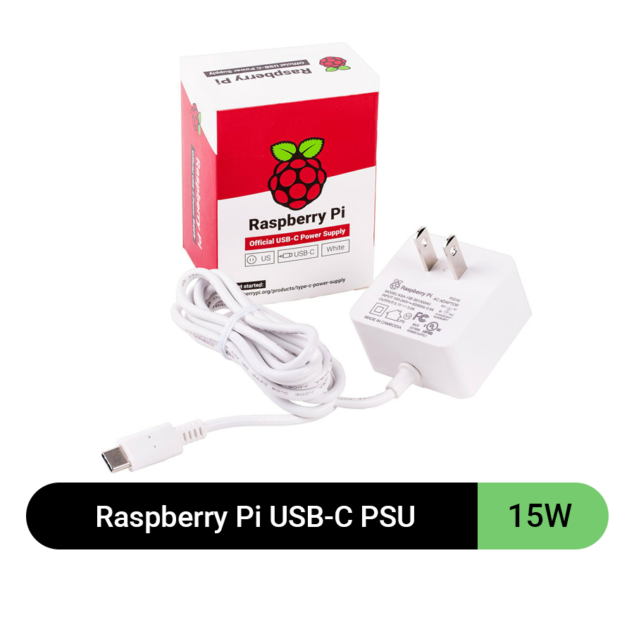 Raspberry Pi Power Adapter 5.1V 15 W AC/DC USB-C Power Supply US/EU ...