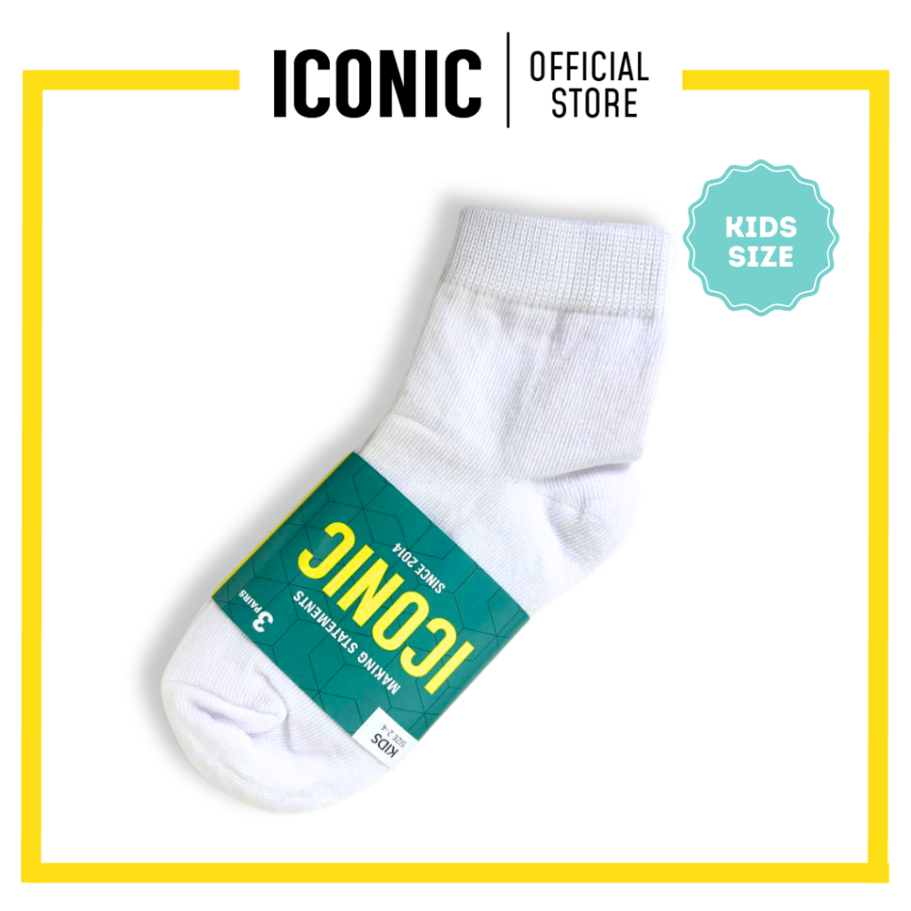 Iconic Socks Kids 3 in 1 Plain School Socks ALL WHITE | Shopee Philippines