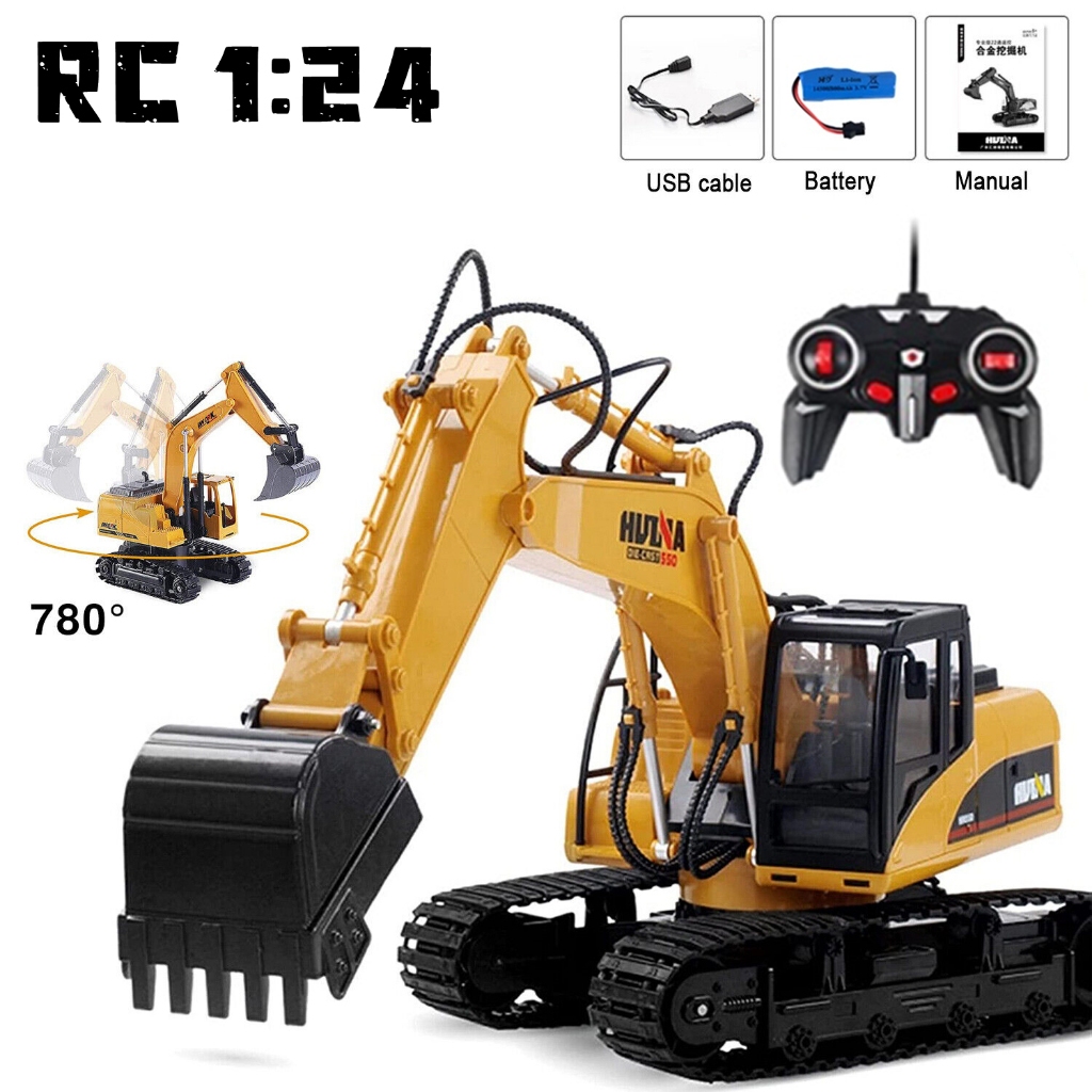 Remote Control Excavator 1:24 Rechargeable Engineering Car Truck Toy 2 ...
