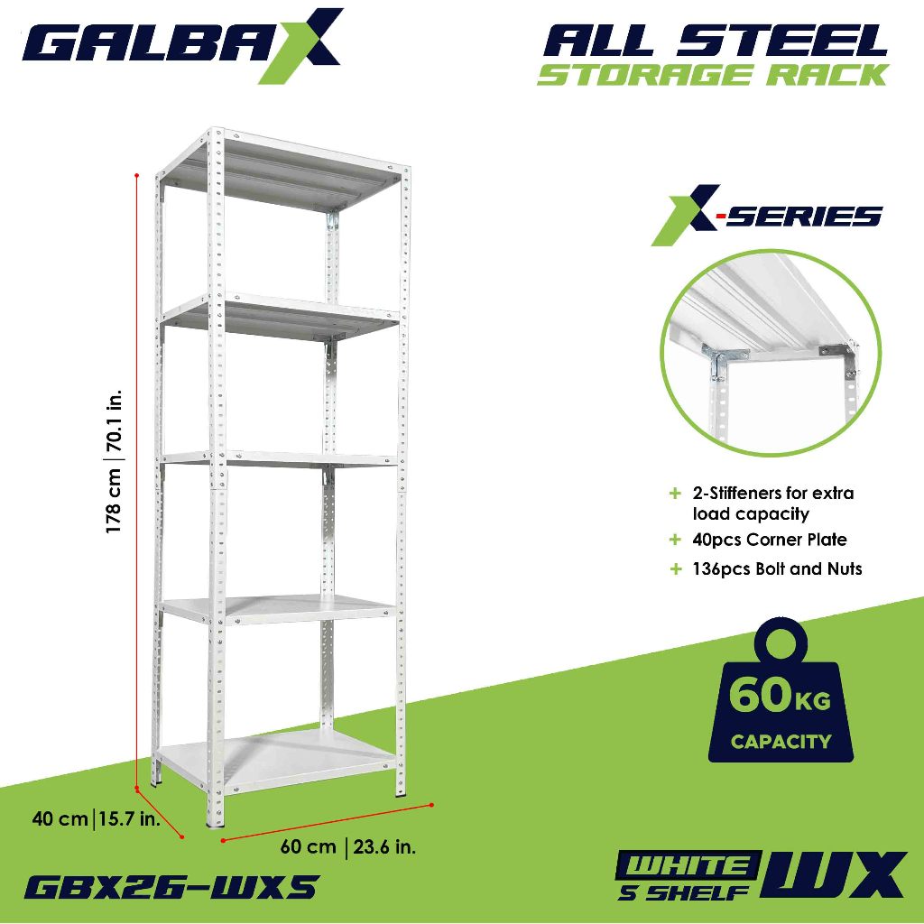 GBX All-Metal Storage Shelves 3/4/5 Layers Adjustable Steel Rack White ...
