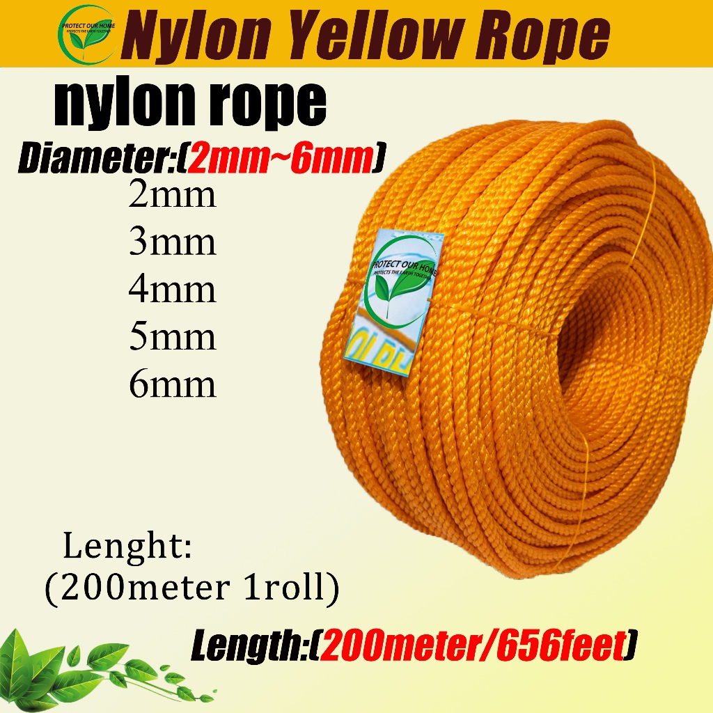 200 meters /656feet, 2mm-6mm diameter orange nylon rope, 1roll 200 ...