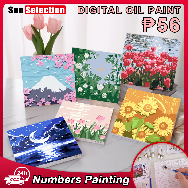 Digital Oil Paint By Numbers 20x 20cm Canvas Frame DIY Number Painting ...
