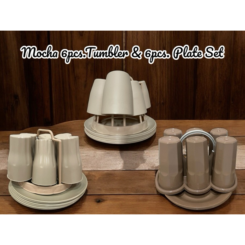 Mocha Tumbler and Plate Set 6pcs Tumbler w/ Holder and 6pcs Plate Set ...