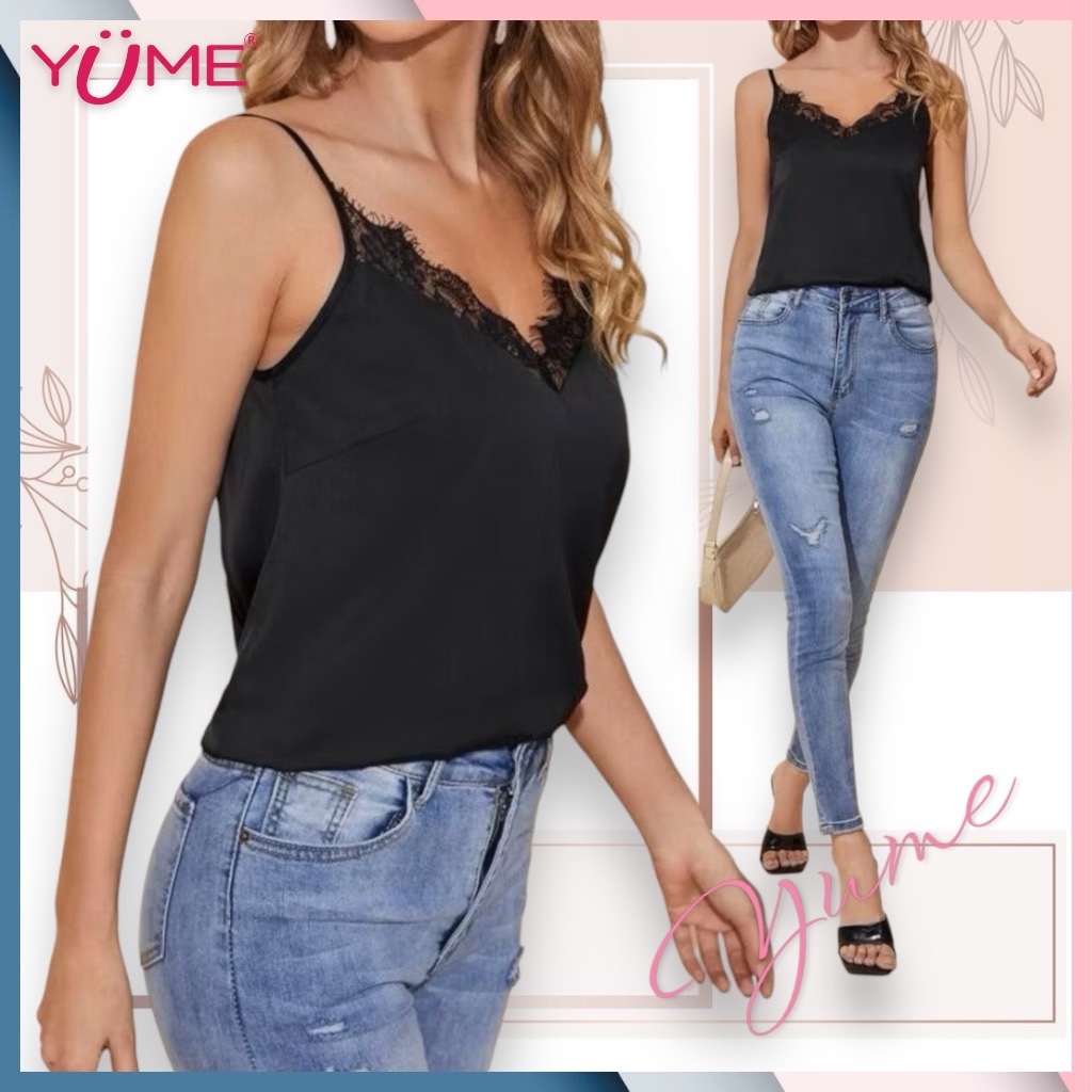 YUME HIGH QUALITY CAMI LADIES TOPS SATIN SPAGHETTI STRAP WITH LACE ...