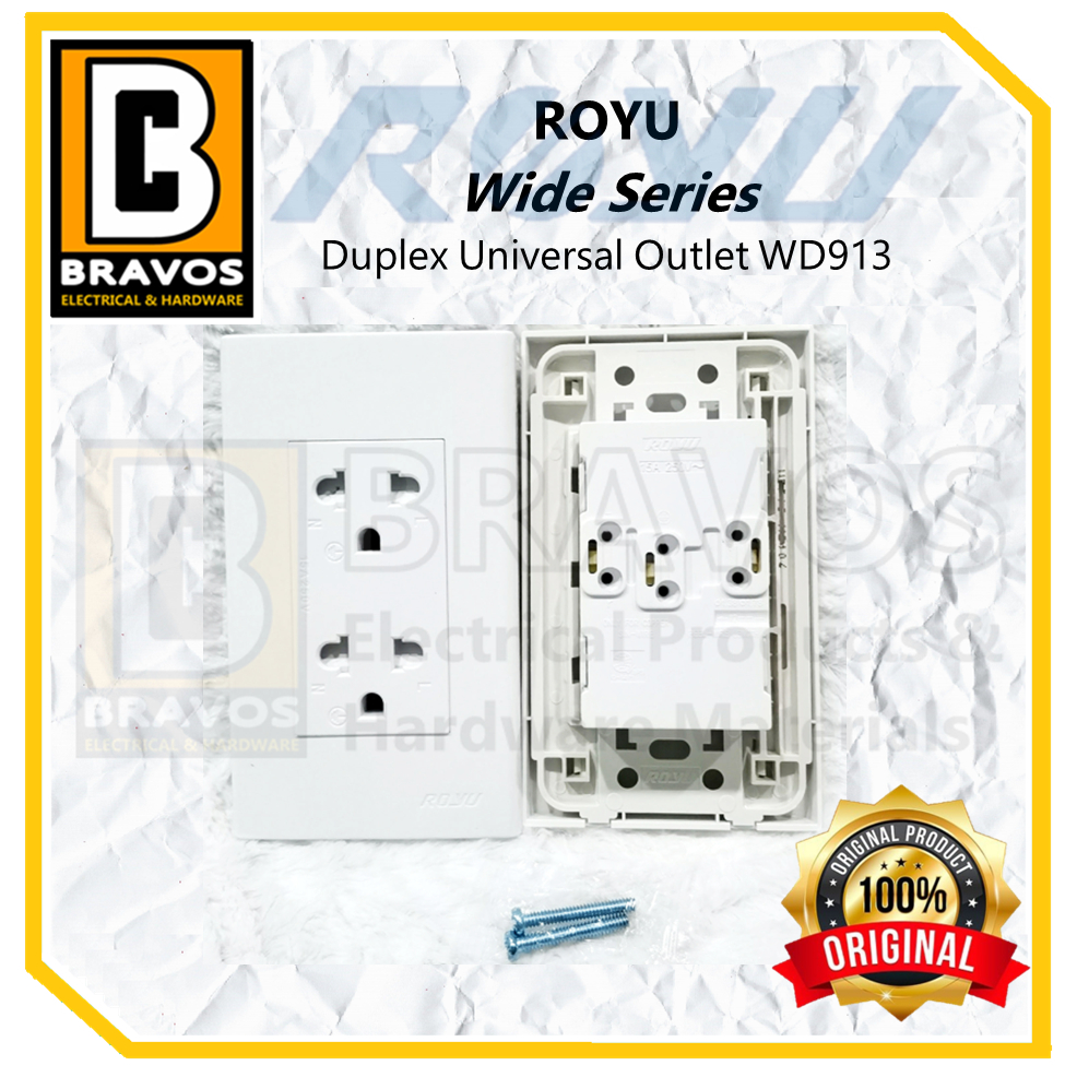 ROYU Wide Series Duplex Universal Outlet with Ground Shutter 2 gang ...