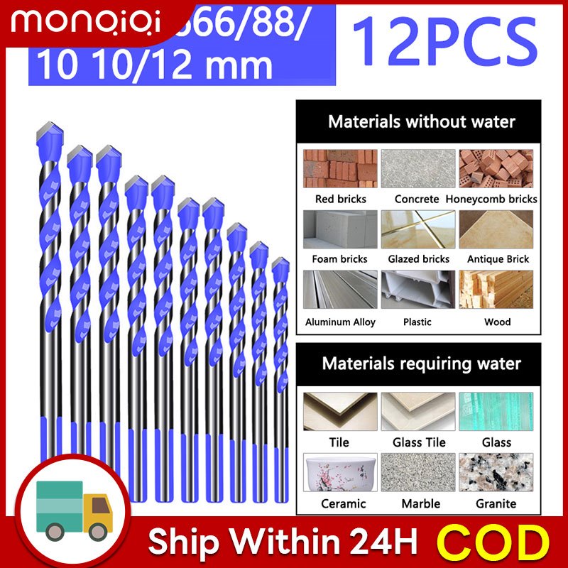 12PCS/SET 3/4/5/6/8/10/12MM Alloy Triangle Overlord Drill Bits Tile ...