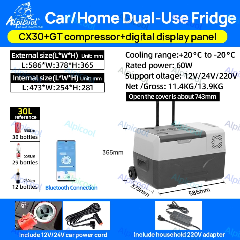 Alpicool CX Portable Fridge Freezer Compressor Refrigerator with Wheel ...