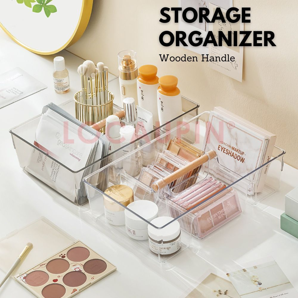 LOCAUPIN Wooden Handle Storage with Compartment Multipurpose Clear ...