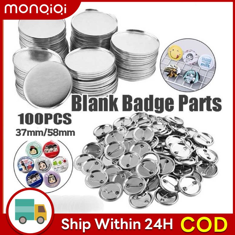 100Pcs 37/58mm Metal back DIY Badge Button Pins Blank Raw Material pins ...