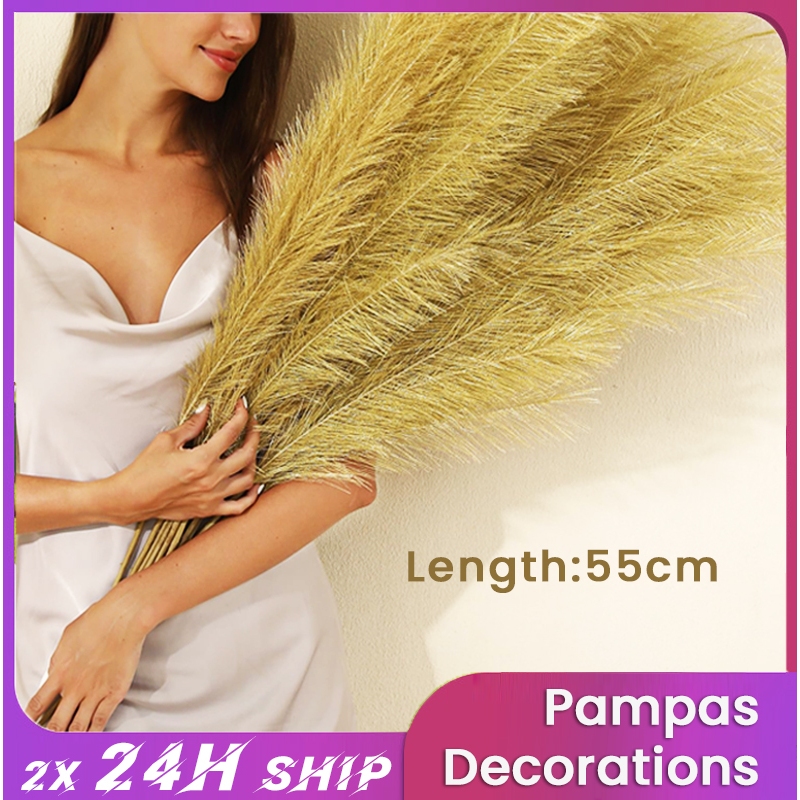L:55cm Gold Artificial Pampas Grass Fake Reed Flowers Bouquet Wedding ...