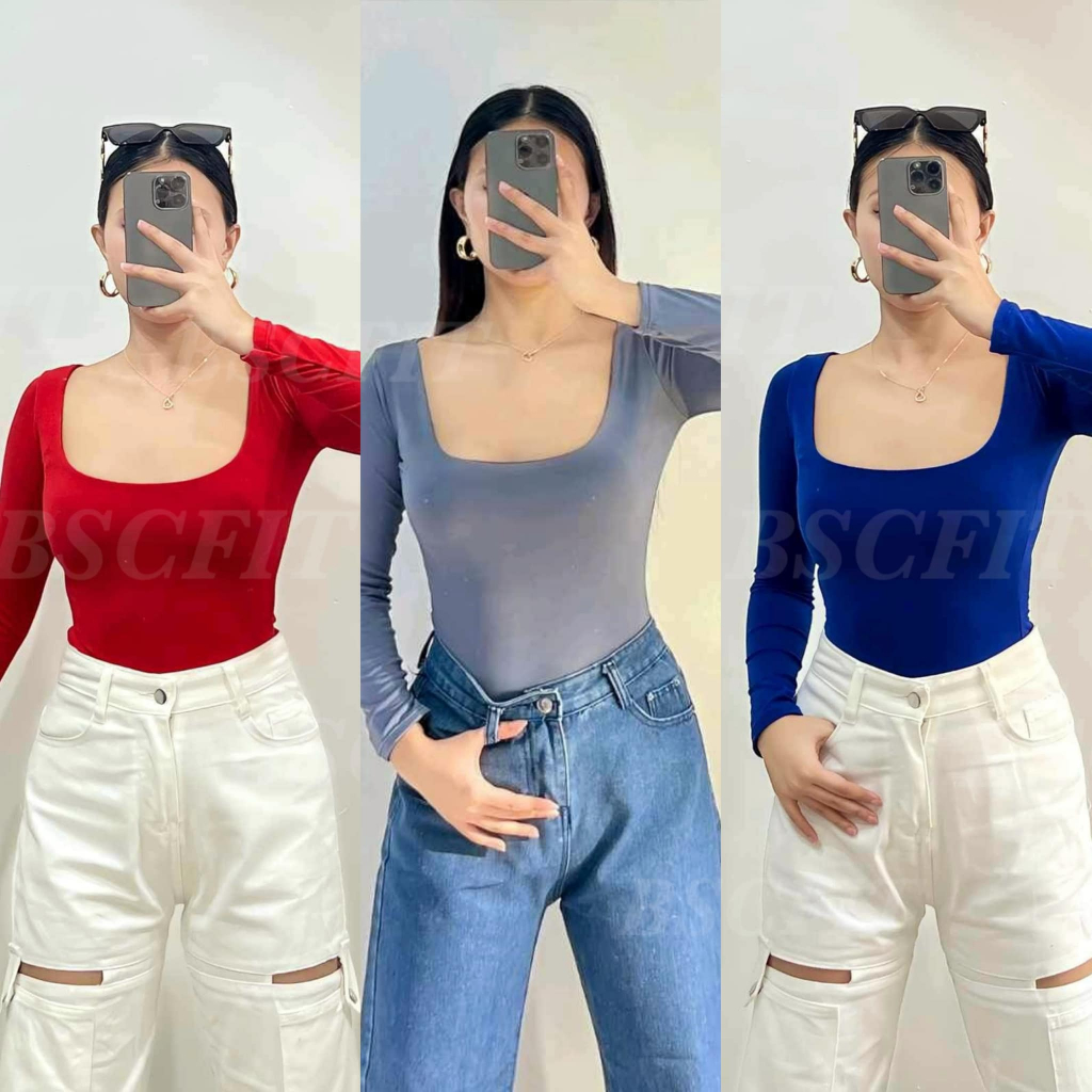 BSCFIT Buy 1 Take 2 (Total of 3) Double Lining Squareneck Longsleeve ...