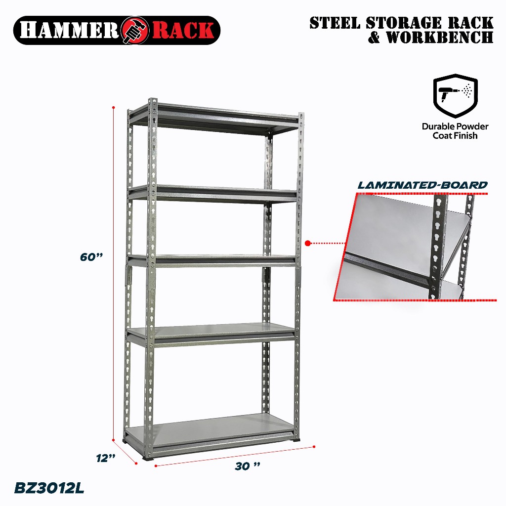 HAMMER RACK 5-Tier Heavy Duty Steel Storage Shelving 750kg | Shopee ...