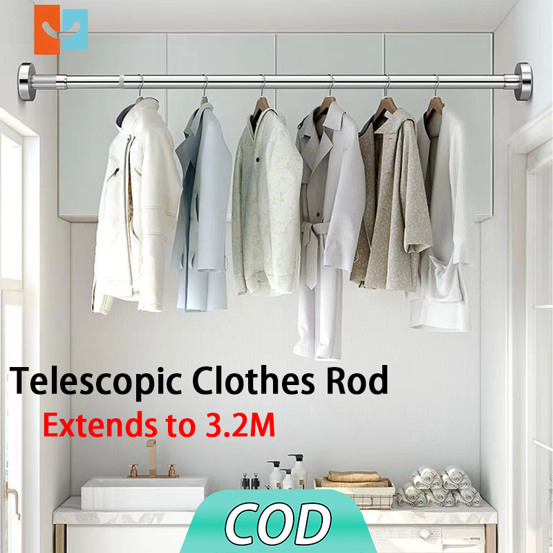 Adjustable curtain rod Stainless steel telescopic clothesline No-Punch ...