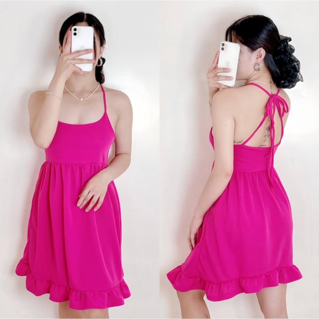 DBS FYANG Mini Backless Halter Dress Crepe Fabric Small to LARGE Trendy