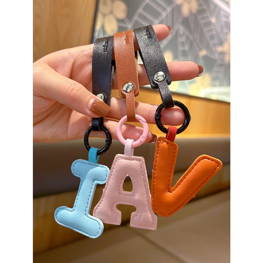 new design keychain letter design PU leather keychain kb15 | Shopee ...